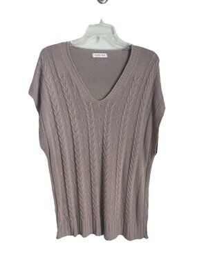 CobbleStone Beige V Neck Cable Knit Sweater Vest Made in Italy